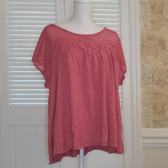 Lane Bryant Tops - Lane Bryant pink mesh crotchet shirt top 22/24